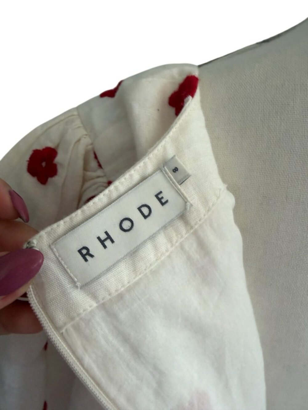 RHODE Mariana White Red Mini Floral Cotton Dress Size 8 - Picture 2 of 10